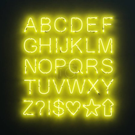 Photo for Realistic 3D Render of Neon Alphabet - Royalty Free Image