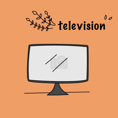 Ilustración de Lindo arte de la televisión mano dibujada sobre fondo naranja. Ilustración vectorial - Imagen libre de derechos