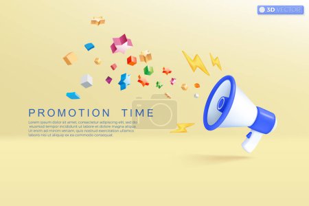 3d megaphone speaker with lightning icon symbol. loudspeaker announce discount promotion, Sell reduced prices, Marketing time concept. 3D vector isolated illustration, Cartoon pastel Minimal style.