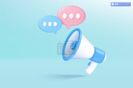 3d megaphone speaker icon symbol. Notification bell, speech bubble, loudspeaker announce discount promotion, Sell reduced prices concept. 3D vector isolated illustration, Cartoon pastel Minimal style.