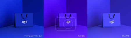 Illustration for Shopping paper bag. Mockup set of realistic shopping bag for branding and corporate identity design. Paper packaging template. For promotion, discount, sale concept. 3D vector isolated illustration. - Royalty Free Image