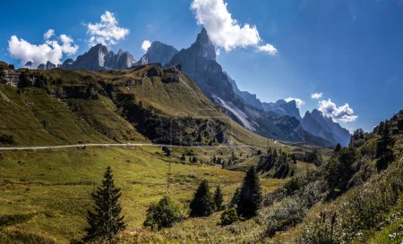 Photo for Sunny day on Rolle mountain pass in Dolomites - Royalty Free Image