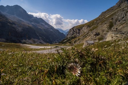 Photo for Clouds over mountain scenic road Stelvio Pass in Alps - Royalty Free Image