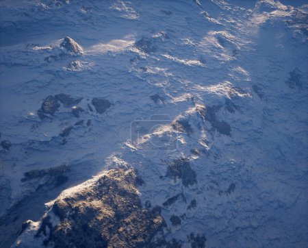 Téléchargez les photos : Aérien de terrain rocheux couvert de neige. - en image libre de droit