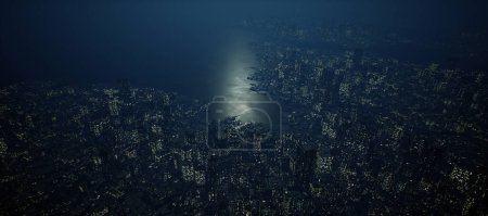 Téléchargez les photos : Aérienne de la ville avec des gratte-ciel la nuit. - en image libre de droit