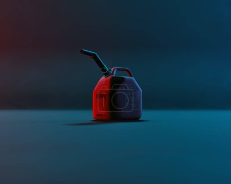 Photo for Red plastic jerry can against blue green background. Low key studio shot. - Royalty Free Image