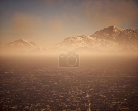 Photo for Frozen lake with snow mountains in mist under sky with some clouds. - Royalty Free Image