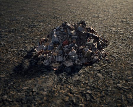 Photo for Pile of rubble on damaged tarmac. - Royalty Free Image