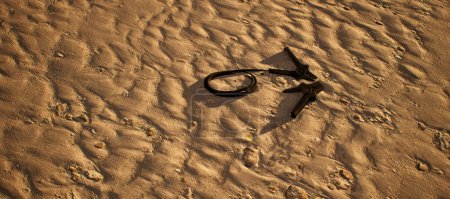 Téléchargez les photos : Câbles de saut noirs couchés dans le sable ondulé de la plage. - en image libre de droit