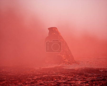 Photo for Burnt and charred tree stump in mist on charred forest ground. - Royalty Free Image