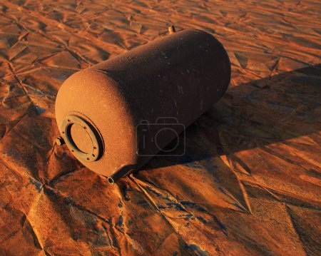 Photo for Old rusty propane tank on weathered metal sheet. - Royalty Free Image