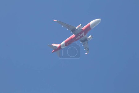 Photo for Chiangmai, Thailand - November 10 2022: 9M-AGT Airbus A320-200 of Airasia. Take off from Chiangmai airport to Kuala lumpur, Malaysia. - Royalty Free Image