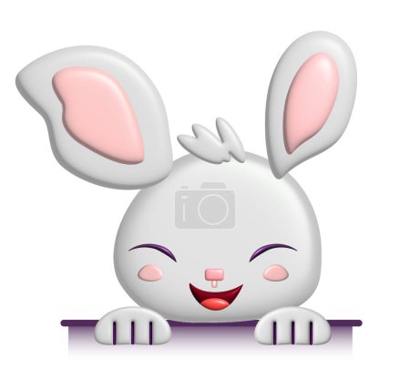 Téléchargez les illustrations : 3d illustration of Easter Bunny in pastel colors. White easter rabbit. Animal character isolated on white background. Happy Easter banner, poster, greeting card. Trendy Easter design in cartoon style. - en licence libre de droit