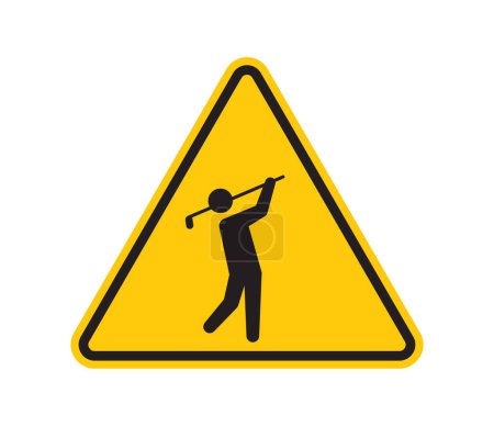 Illustration for Vector yellow triangle sign - black silhouette golfer, sport symbol. Isolated on white background. - Royalty Free Image