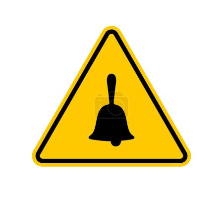 Illustration for Vector yellow triangle sign - black silhouette bell. Isolated on white background. - Royalty Free Image