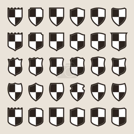 Ilustración de Vector set of different face vintage medieval Shields. - Imagen libre de derechos
