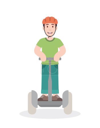 Illustration for Vector image of a boy riding on a personal means of transport. Isolated on white background. - Royalty Free Image