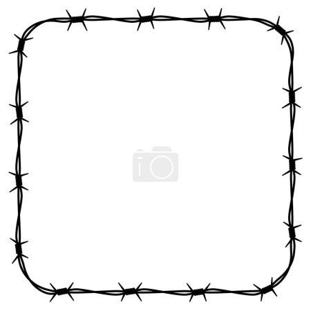 Téléchargez les illustrations : Vector black line barbed wire tangled in a square. Isolated on white background. - en licence libre de droit
