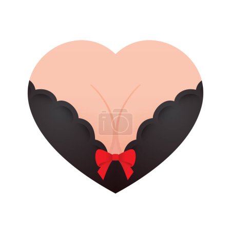 Téléchargez les illustrations : Vector little heart depicting a female cleavage. Isolated on white background. - en licence libre de droit