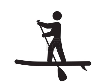 Téléchargez les illustrations : Vector black silhouette of a character riding a paddleboarding. Isolated on white background. - en licence libre de droit