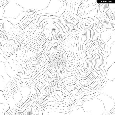 Ilustración de Vector background with black textured topographical contour of K2 - Imagen libre de derechos
