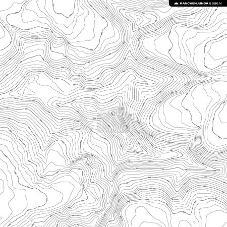 Ilustración de Vector background with black textured topographical contour of mountain Lhoce. Altitude: 8 516 m. - Imagen libre de derechos