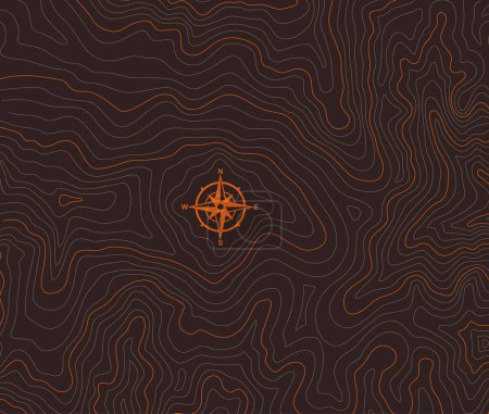 Illustration for Vector colored background with topographical contour texture, isolines with compass. - Royalty Free Image