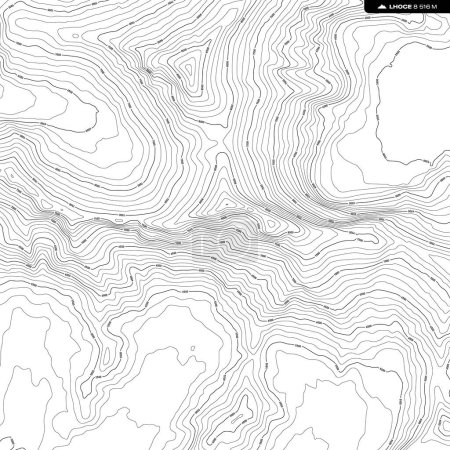 Ilustración de Vector background with black textured topographical contour of mountain Lhoce. Altitude: 8 516 m. - Imagen libre de derechos