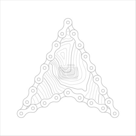 Illustration for Arrow vector icon formed by bicycle chain links with textured topographic outline. Isolated on white background. - Royalty Free Image