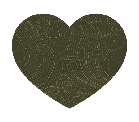 Illustration for Green heart vector symbol with textured topographic contours. Isolated on white background - Royalty Free Image