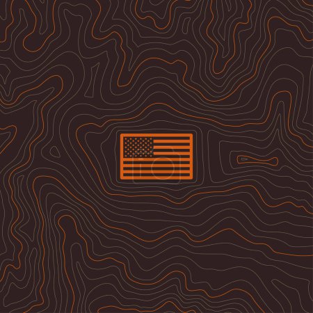 Illustration for Vector background with texture topographic contour line, isolines with USA flag inside. Isolated on white background. - Royalty Free Image