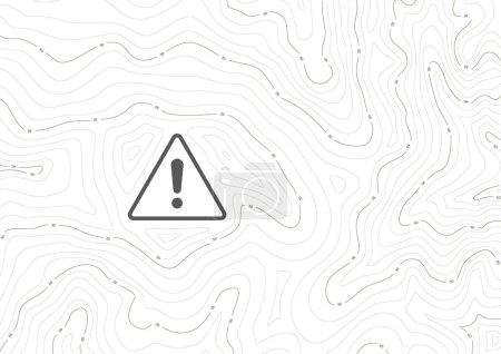Illustration for Vector landscape background with texture topographic contour line, isolines with triangle sign exclamation mark. Danger place. - Royalty Free Image