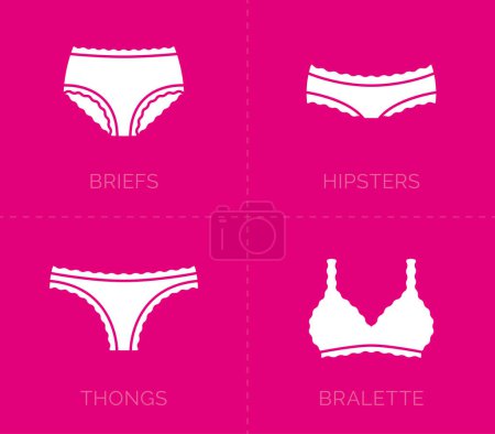 Téléchargez les illustrations : Ensemble vectoriel d'icônes de sous-vêtements pour femmes - en licence libre de droit