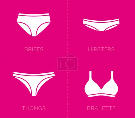 Téléchargez les illustrations : Ensemble vectoriel d'icônes de sous-vêtements pour femmes - en licence libre de droit
