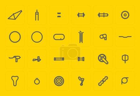 Téléchargez les illustrations : Icône vectorielle des pièces simples qui composent un vélo. Fond jaune - en licence libre de droit