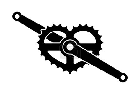 Vector bicycle crank black icon silhouette with heart shaped converter. Isolated on white background.