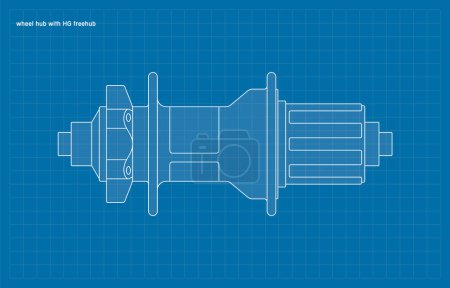Illustration for Vector blueprint bicycle hub with freehub HG body. Isolated on white background. - Royalty Free Image