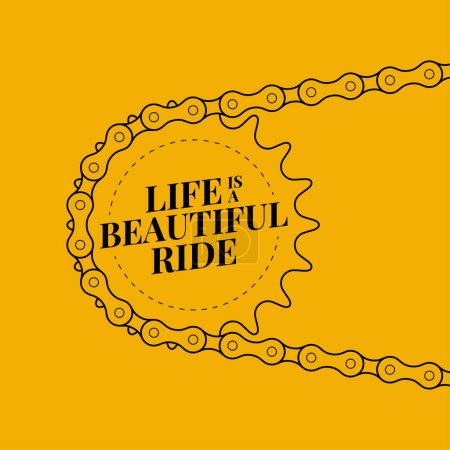Téléchargez les illustrations : Vecteur ligne noire manivelle de vélo avec chaîne. Fond orange. Slogan : La vie est une belle balade - en licence libre de droit