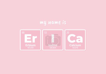 Illustration for Vector inscription name ERICA composed of individual elements of the periodic table. Text: My name is. Purple background - Royalty Free Image