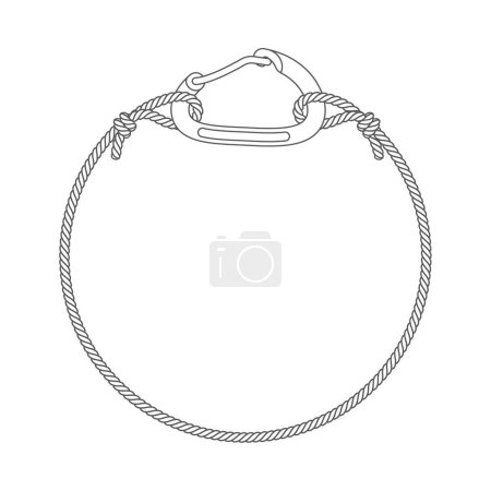 Illustration for Vector a circular frame formed by a rope connected by a climbing carabiner. Isolated on white background - Royalty Free Image