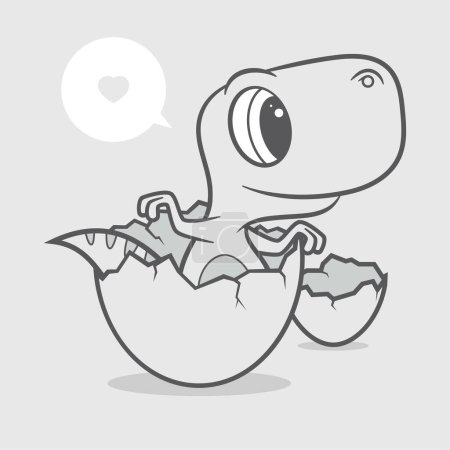 Ilustración de Vector divertido bebé de dibujos animados dinosaurio en huevo. Fondo gris. - Imagen libre de derechos