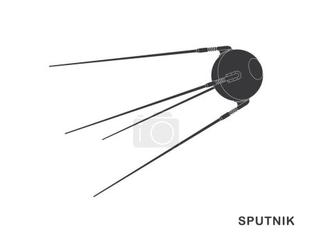 Vector image of Earth's first artificial space satellite. Sputnik. Isolated on white background.
