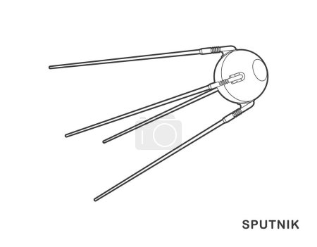 Illustration for Vector image of Earth's first artificial space satellite. Sputnik. Isolated on white background. - Royalty Free Image