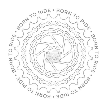 Illustration for Vector circle emblem bicycle parts. Text: Born to ride. White background. - Royalty Free Image