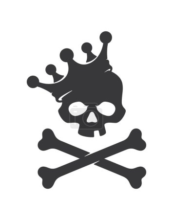 Illustration for Vector skull with crossbones and royal crown on head. Isolated on white background - Royalty Free Image