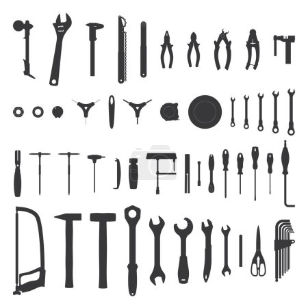 Vector black bicycle maintenance tools silhouette. Isolated on white background