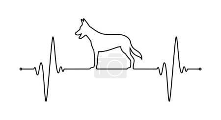Ligne d'impulsion médicale vectorielle avec une photo d'un chien. Fond blanc.