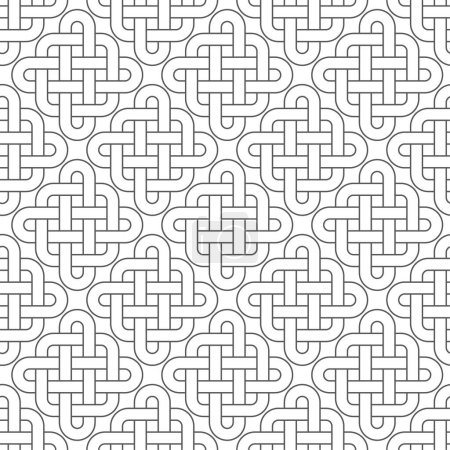 Vector seamless texture rectangle black symbol Celtic knot intertwined. Isolated on white background