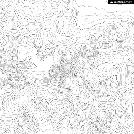 Fondo vectorial con contorno topográfico texturizado negro de la montaña más alta de la República Checa llamado Snezka. Fondo blanco