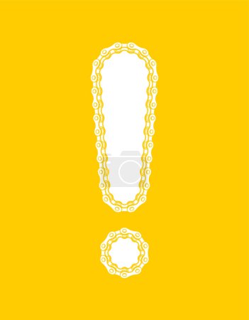Vector exclamation mark on a yellow background created by a bicycle chain